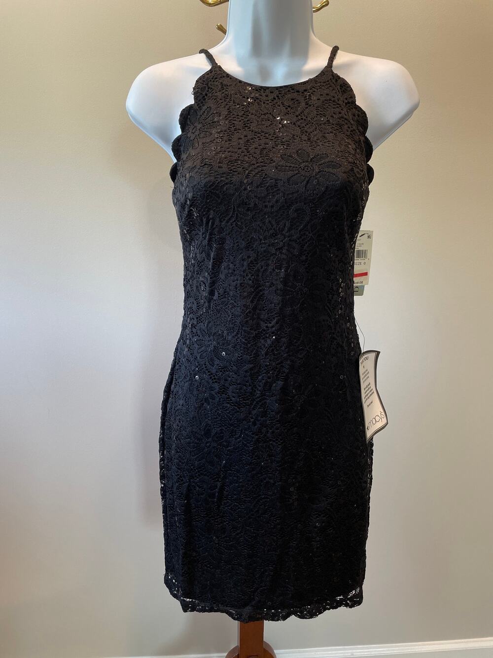 BCX Size 0 Black Lace Bodycon Dress Sequin Detail, NWT